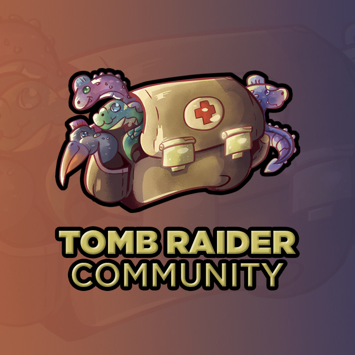 Tomb Raider Community logo by NondescriptMidnight features a large medipack bursting with plush dinosaurs.