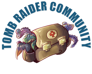 Tomb Raider Community logo by NondescriptMidnight features a large medipack bursting with plush dinosaurs.